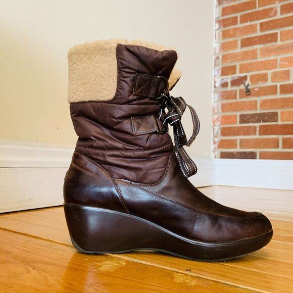 Sperry Snug Harbor Wedge Winter Boots Womens Size 10 M Brown Leather Faux Fur - Picture 5 of 16
